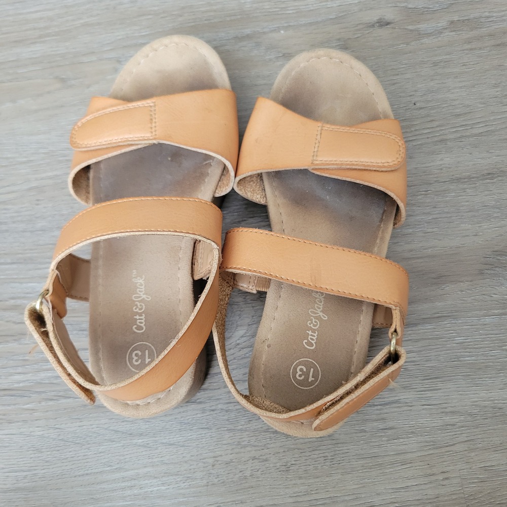 Cat & Jack Sandals Girls Size 13 Tan Platform Ankle‎ Strap Hook and Loop Casual